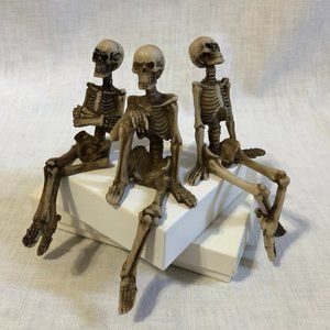 Trio of Spooky Halloween Skeletons Plastic Resin Seated With An Attitude 5.5 in